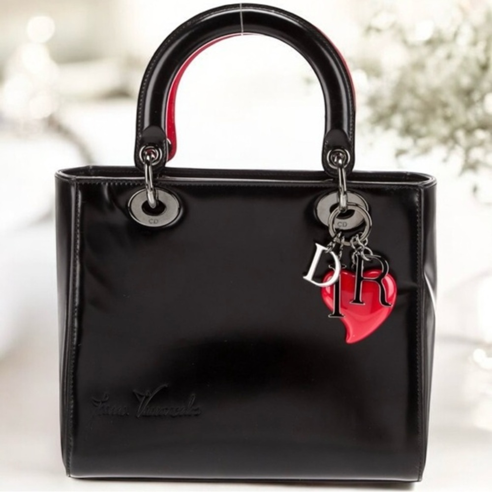 Limited Edition Christian Dior Lady Dior Art Black Patent Leather Red Heart Bag - Picture 15 of 15